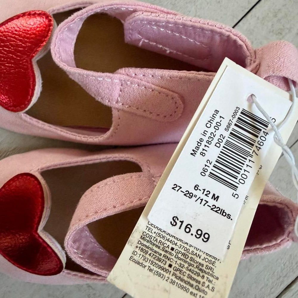 Old Navy Pink & Red Heart Mary Jane Ballet Flats 6-12mos - Picture 3 of 4